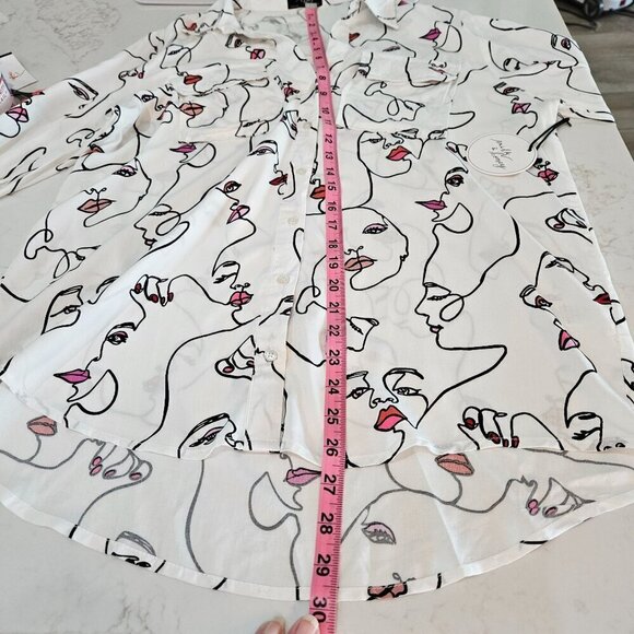 Milk & Honey Large Abstract Face Print Pink Button Shirt Art To Wear Artsy NEW! - Picture 10 of 11